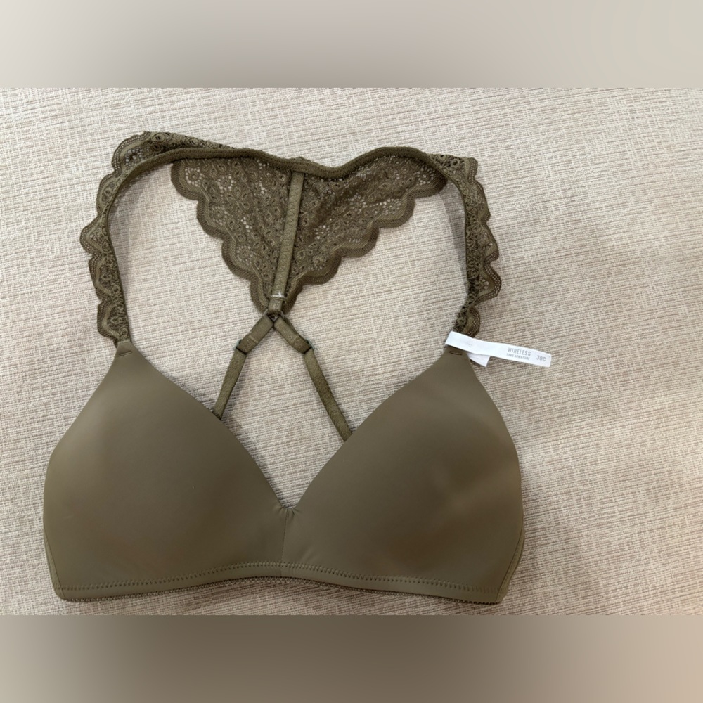 Lace-Back Olive Green Bra